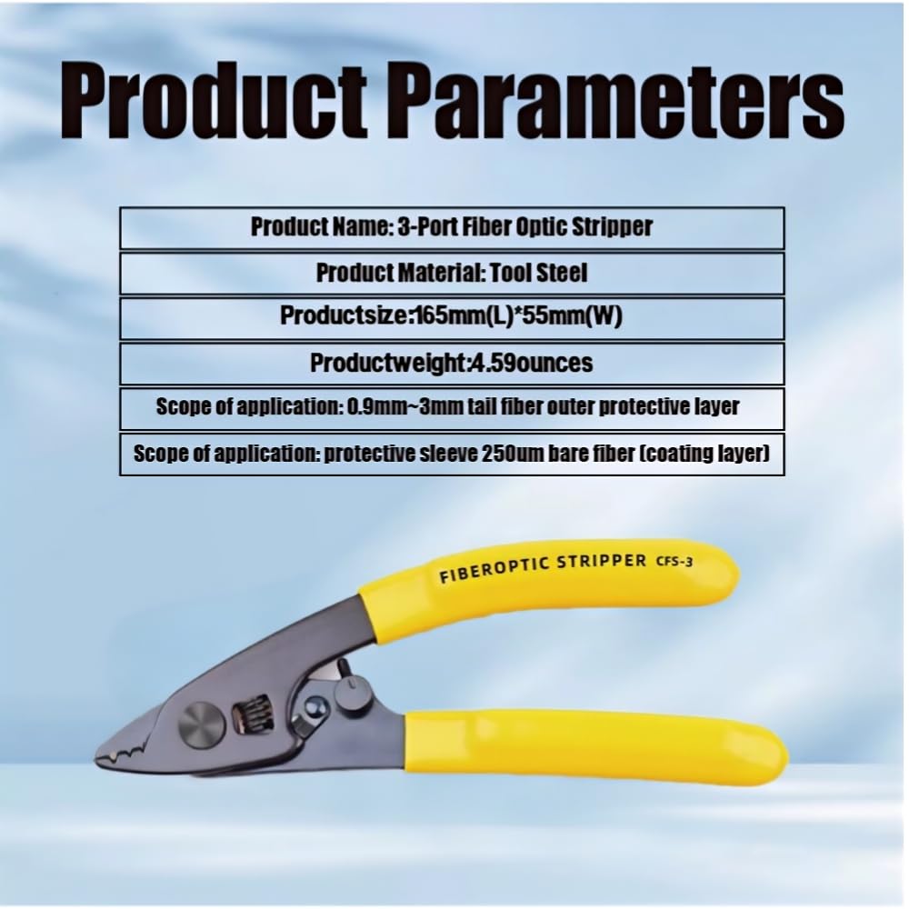 3-Port Fiber Optic Cable Stripper Tool with Tuning Wrench