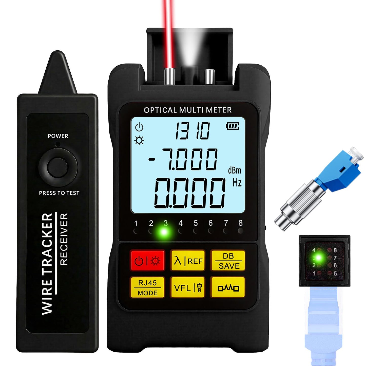 Portable 5-in-1 Fiber Optic Tester with OPM, 15mW VFL & Cable Finder
