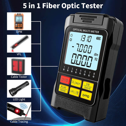 Portable 5-in-1 Fiber Optic Tester with OPM, 15mW VFL & Cable Finder