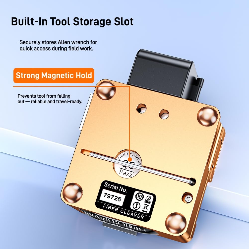 High-Precision FTTH Fiber Optic Cleaver with Scrap Collector (Gold)