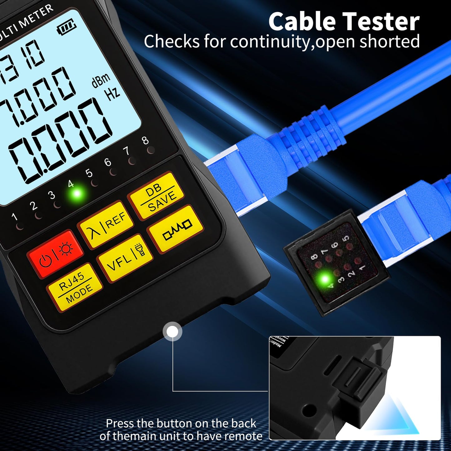 Portable 5-in-1 Fiber Optic Tester with OPM, 15mW VFL & Cable Finder