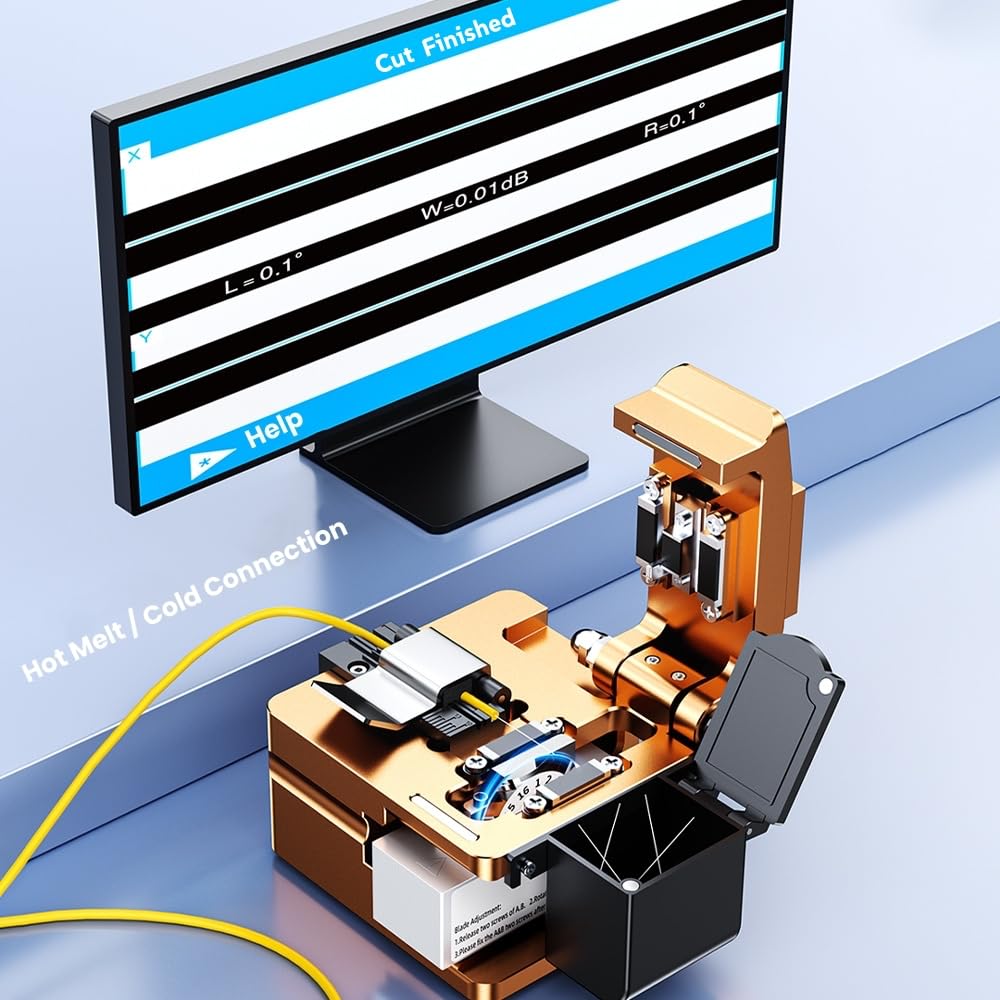 High-Precision FTTH Fiber Optic Cleaver with Scrap Collector (Gold)