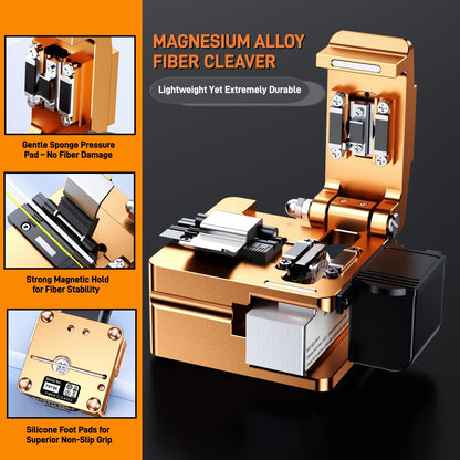 High-Precision FTTH Fiber Optic Cleaver with Scrap Collector (Gold)
