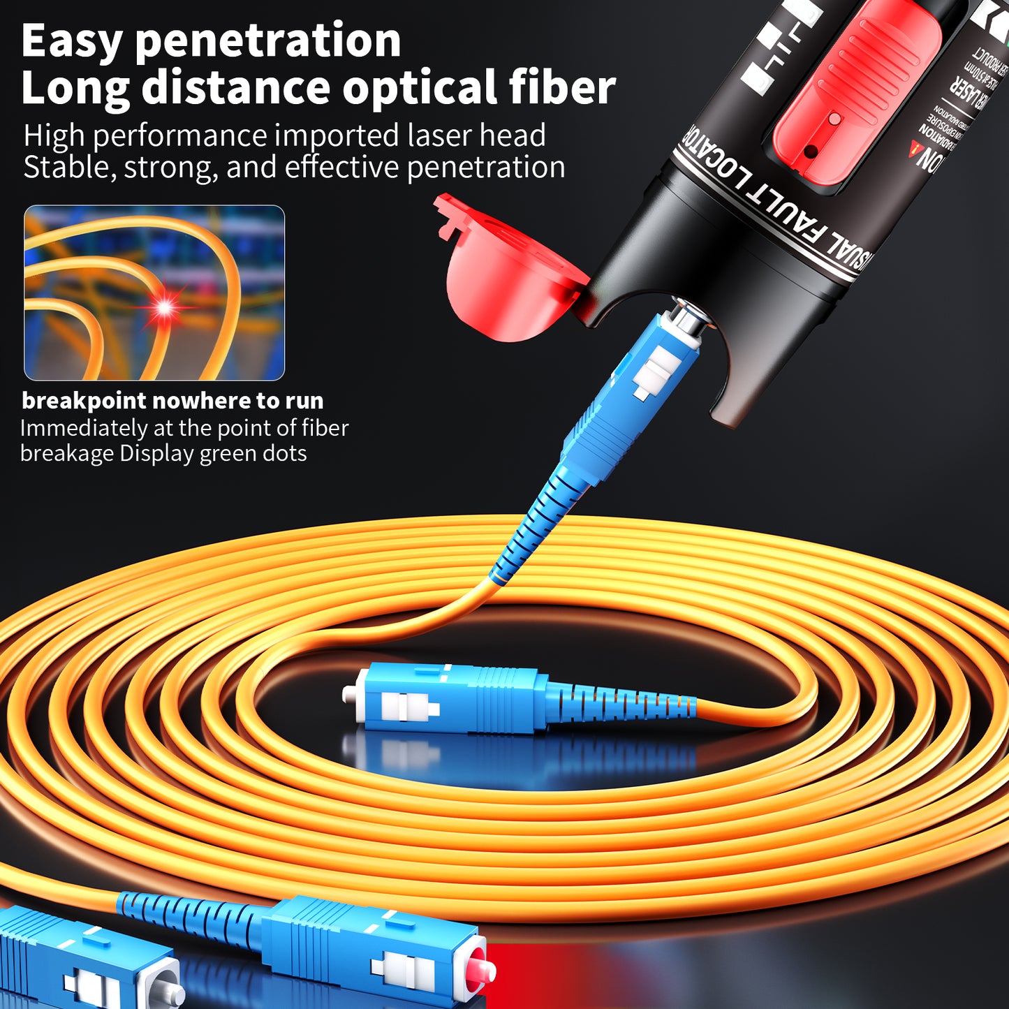 Visual Fault Locator (VFL) Fiber Optic Tester Kit with FC to LC Adapter